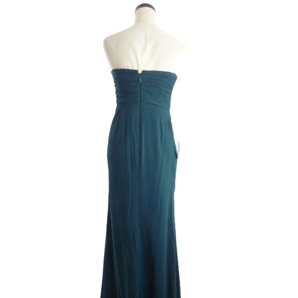 NWT Azazie Pine Sheath Square Neckline Pleated Stretch Chiffon Convertible Dress - Picture 3 of 8